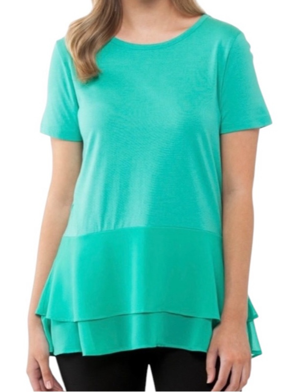 Michael Michael Kors Medium Turquoise Green Tiered Ruffled Hem Top